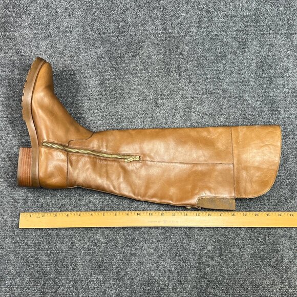 Michael Kors Whitaker Boots Womens Size 9.5 Caramel Leather Tall Shearling Block - Picture 13 of 16